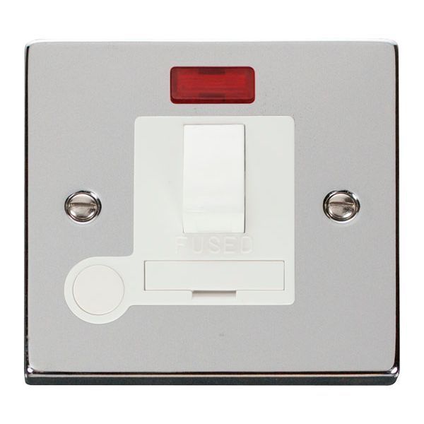 Click VPCH052WH Deco Polished Chrome 13A Flex Outlet Neon Switched Fused Spur Unit - White Insert