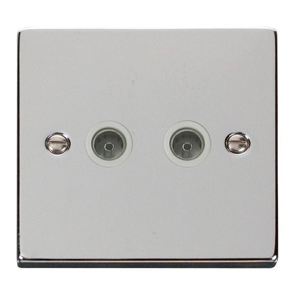 Click VPCH066WH Deco Polished Chrome 2 Gang Non-Isolated Co-Axial Socket - White Insert