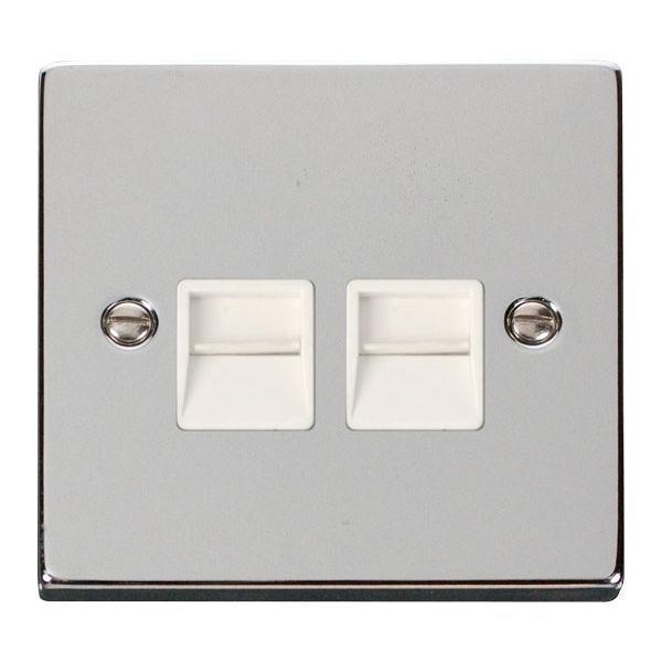 Click VPCH126WH Deco Polished Chrome 2 Gang Secondary Telephone Socket - White Insert