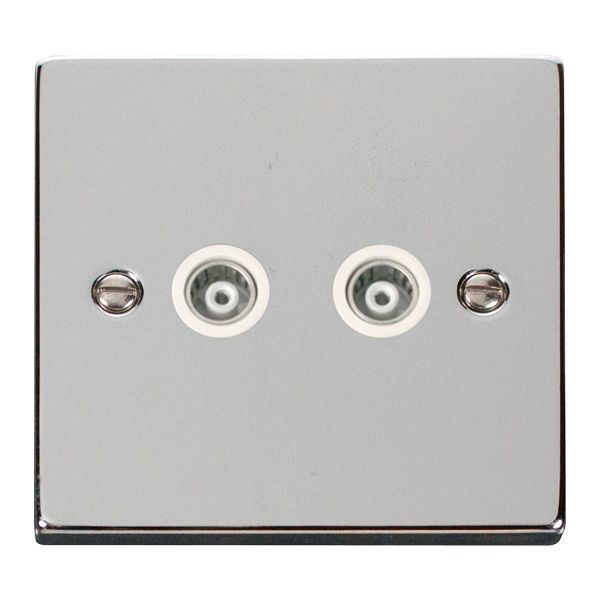 Click VPCH159WH Deco Polished Chrome 2 Gang Isolated Co-Axial Socket - White Insert