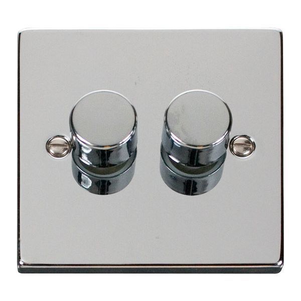 Click VPCH162 Deco Polished Chrome 2 Gang 2 Way 100W LED Dimmer Switch
