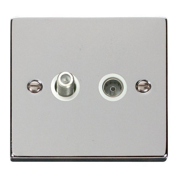 Click VPCH170WH Deco Polished Chrome Non-Isolated Co-Axial and Satellite Socket - White Insert