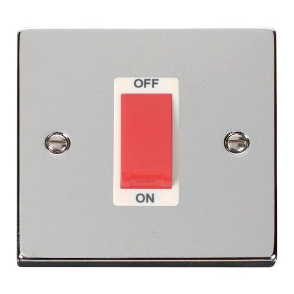 Click VPCH200WH Deco Polished Chrome 1 Gang 45A 2 Pole Switch - White Insert