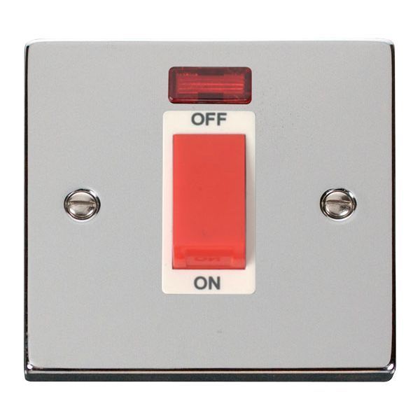 Click VPCH201WH Deco Polished Chrome 1 Gang 45A 2 Pole Neon Switch - White Insert