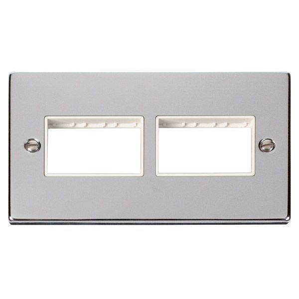 Click VPCH406WH MiniGrid Polished Chrome 2 Gang 2x3 Aperture Deco Unfurnished Front Plate - White Insert