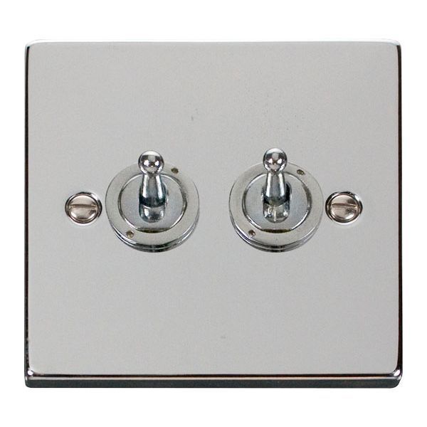 Click VPCH422 Deco Polished Chrome 2 Gang 10AX 2 Way Dolly Toggle Switch