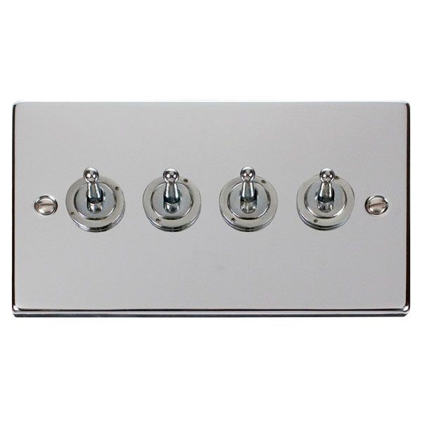 Click VPCH424 Deco Polished Chrome 4 Gang 10AX 2 Way Dolly Toggle Switch