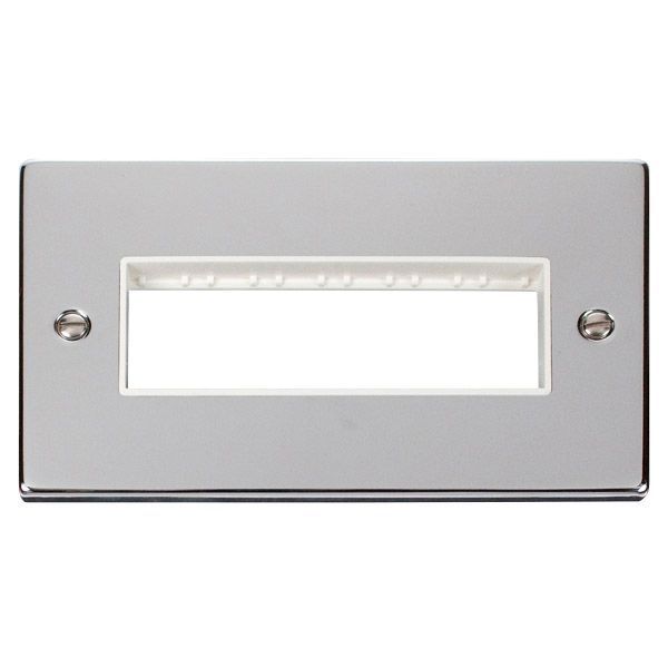 Click VPCH426WH MiniGrid Polished Chrome 2 Gang 6 In-Line Aperture Deco Unfurnished Front Plate - White Insert