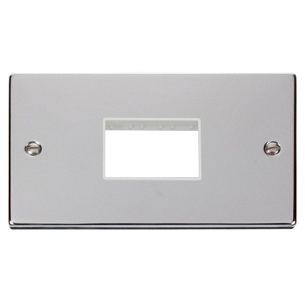 Click VPCH432WH MiniGrid Polished Chrome 2 Gang 3 Aperture Deco Unfurnished Front Plate - White Insert