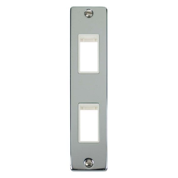 Click VPCH472WH MiniGrid Polished Chrome 2 Gang 2 Aperture Deco Unfurnished Architrave Plate - White Insert