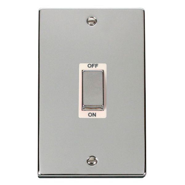 Click VPCH502WH Deco Polished Chrome Ingot 2 Gang 45A 2 Pole Switch - White Insert