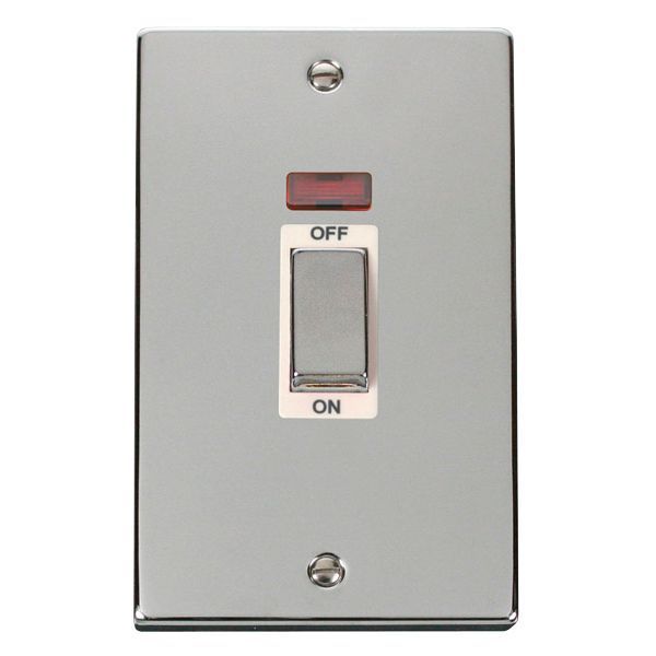 Click VPCH503WH Deco Polished Chrome Ingot 2 Gang 45A 2 Pole Neon Switch - White Insert