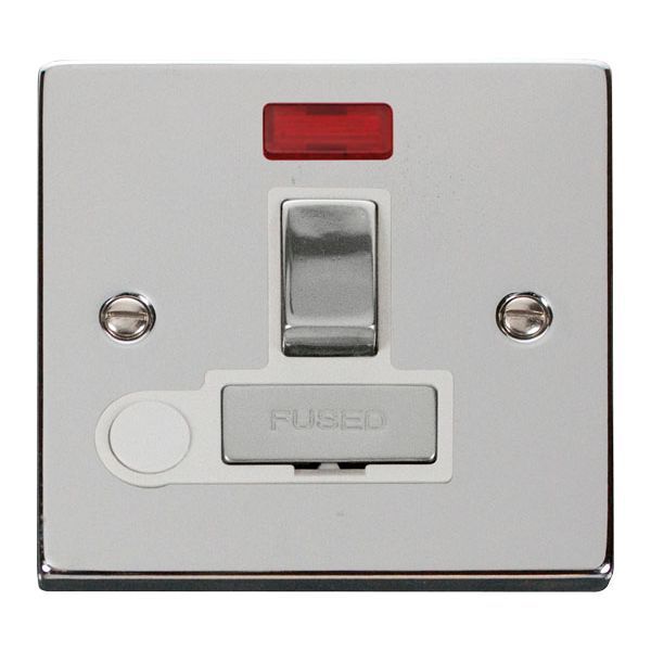Click VPCH552WH Deco Polished Chrome Ingot 13A Flex Outlet Neon Switched Fused Spur Unit - White Insert