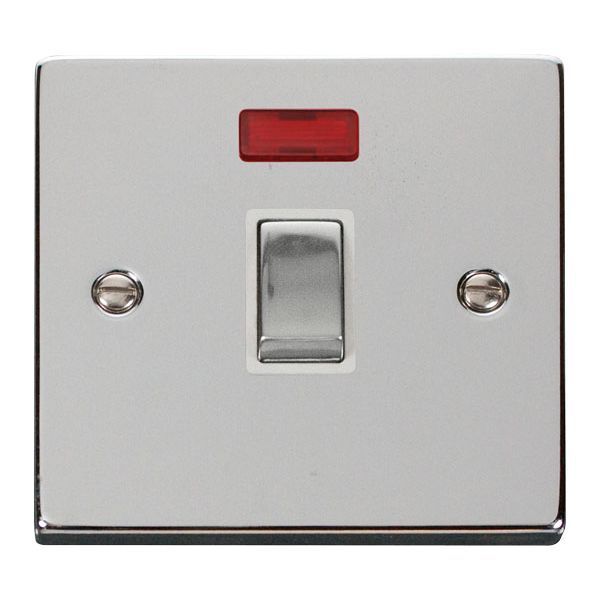 Click VPCH723WH Deco Polished Chrome Ingot 20A 2 Pole Neon Switch - White Insert