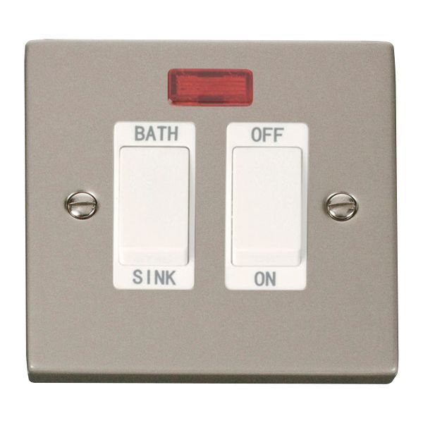 Click VPPN024WH Deco Pearl Nickel 20A Sink or Bath Switch - White Insert