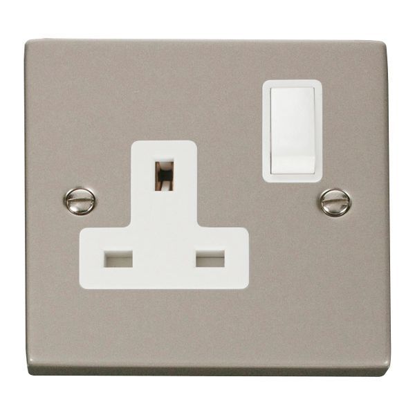Click VPPN035WH Deco Pearl Nickel 1 Gang 13A 2 Pole Switched Socket - White Insert
