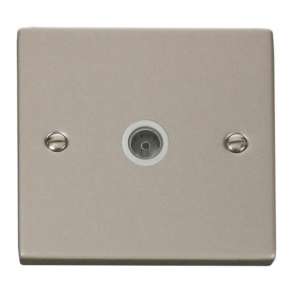 Click VPPN065WH Deco Pearl Nickel 1 Gang Non-Isolated Co-Axial Socket - White Insert