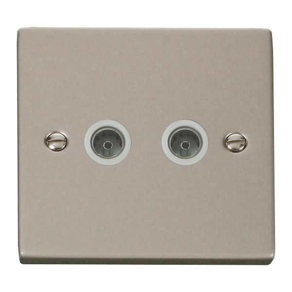Click VPPN066WH Deco Pearl Nickel 2 Gang Non-Isolated Co-Axial Socket - White Insert