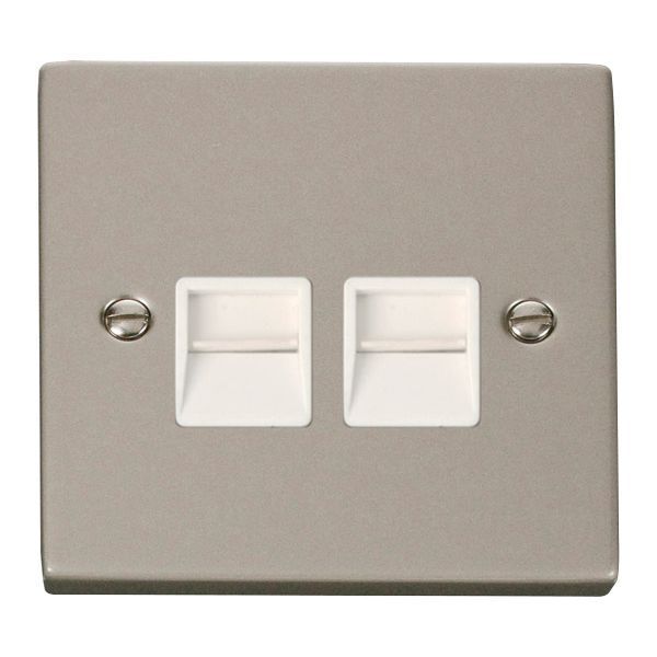 Click VPPN126WH Deco Pearl Nickel 2 Gang Secondary Telephone Socket - White Insert