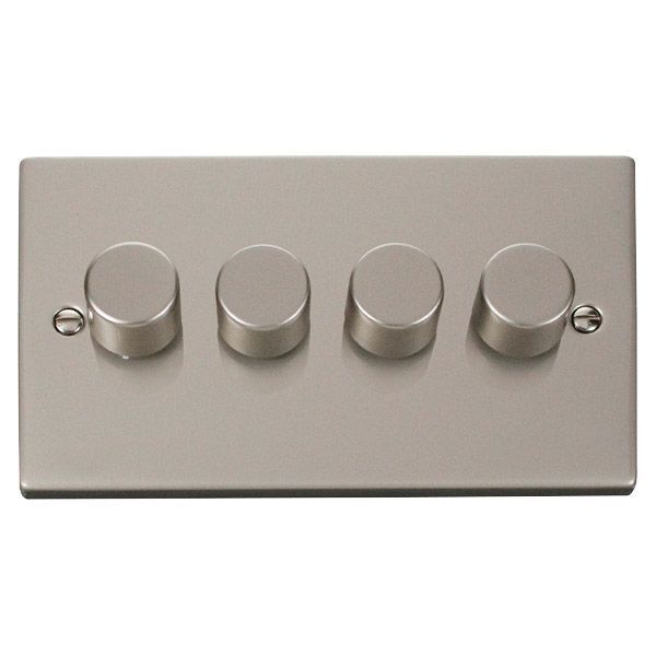 Click VPPN154 Deco Pearl Nickel 4 Gang 400W-VA 2 Way Resistive-Inductive Dimmer Switch