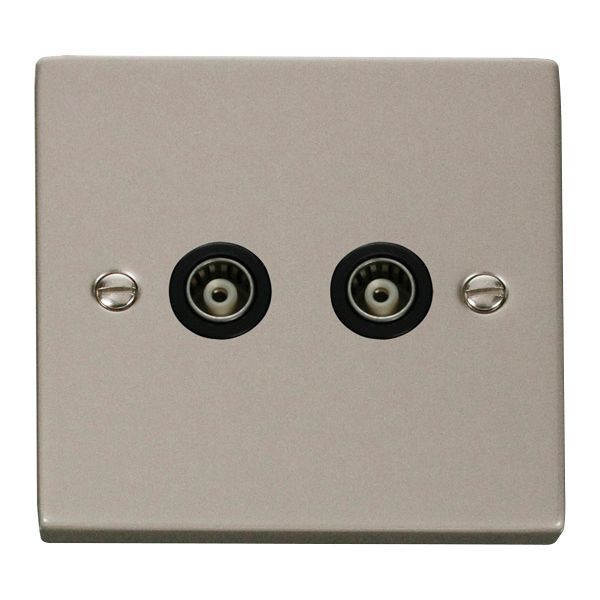 Click VPPN159BK Deco Pearl Nickel 2 Gang Isolated Co-Axial Socket - Black Insert