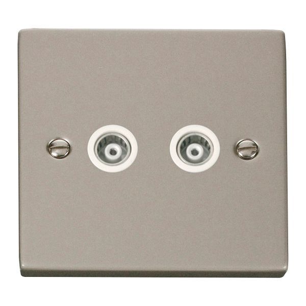 Click VPPN159WH Deco Pearl Nickel 2 Gang Isolated Co-Axial Socket - White Insert