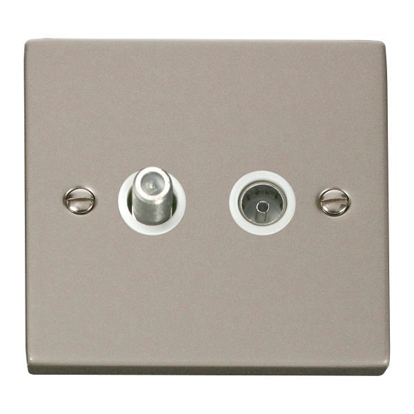 Click VPPN170WH Deco Pearl Nickel Non-Isolated Co-Axial and Satellite Socket - White Insert