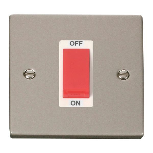 Click VPPN200WH Deco Pearl Nickel 1 Gang 45A 2 Pole Switch - White Insert