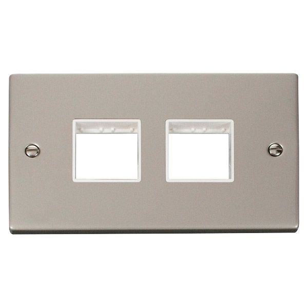 Click VPPN404WH MiniGrid Pearl Nickel 2 Gang 2x2 Aperture Deco Unfurnished Front Plate - White Insert