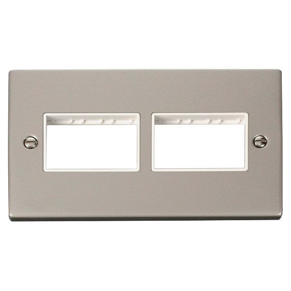 Click VPPN406WH MiniGrid Pearl Nickel 2 Gang 2x3 Aperture Deco Unfurnished Front Plate - White Insert