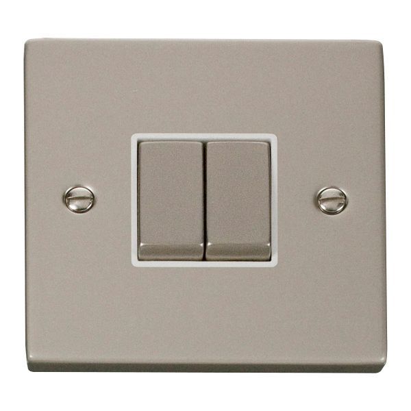 Click VPPN412WH Deco Pearl Nickel Ingot 2 Gang 10AX 2 Way Plate Switch - White Insert