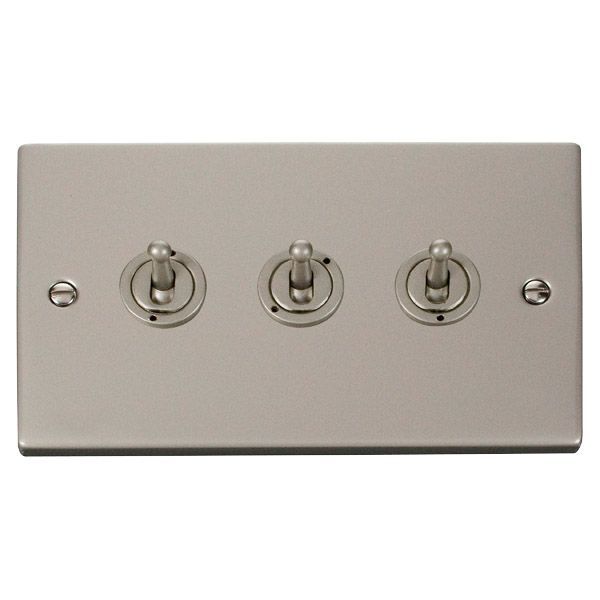 Click VPPN423 Deco Pearl Nickel 3 Gang 10AX 2 Way Dolly Toggle Switch