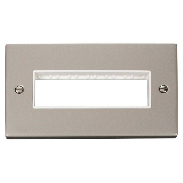 Click VPPN426WH MiniGrid Pearl Nickel 2 Gang 6 In-Line Aperture Deco Unfurnished Front Plate - White Insert