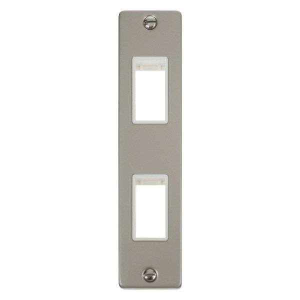 Click VPPN472WH MiniGrid Pearl Nickel 2 Gang 2 Aperture Deco Unfurnished Architrave Plate - White Insert