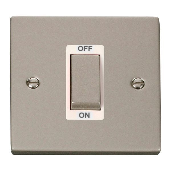 Click VPPN500WH Deco Pearl Nickel Ingot 1 Gang 45A 2 Pole Switch - White Insert