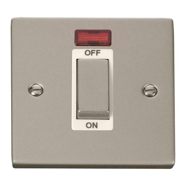 Click VPPN501WH Deco Pearl Nickel Ingot 1 Gang 45A 2 Pole Neon Switch - White Insert