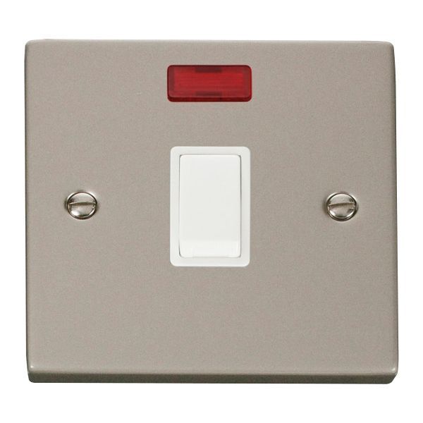 Click VPPN623WH Deco Pearl Nickel 20A 2 Pole Neon Switch - White Insert