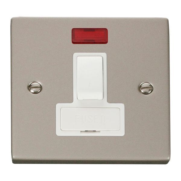 Click VPPN652WH Deco Pearl Nickel 13A Neon Switched Fused Spur Unit - White Insert