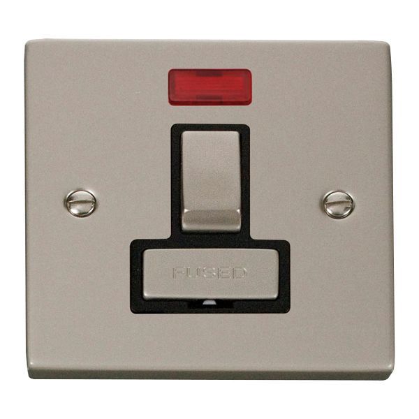 Click VPPN752BK Deco Pearl Nickel Ingot 13A Neon Switched Fused Spur Unit - Black Insert