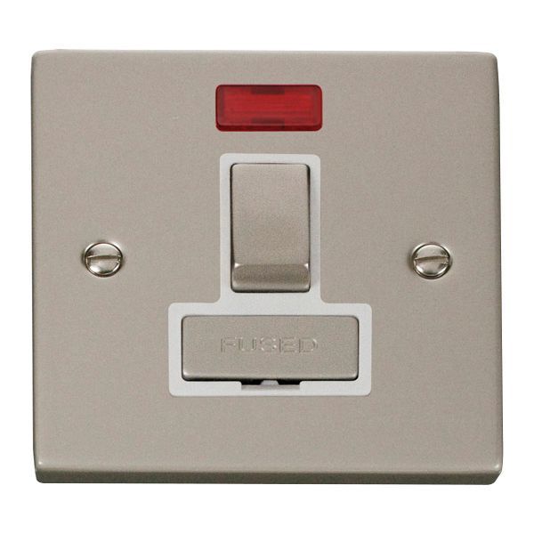 Click VPPN752WH Deco Pearl Nickel Ingot 13A Neon Switched Fused Spur Unit - White Insert