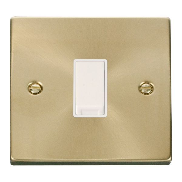 Click VPSB011WH Deco Satin Brass 1 Gang 10AX 2 Way Plate Switch - White Insert