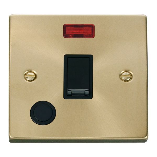 Click VPSB023BK Deco Satin Brass 20A 2 Pole Flex Outlet Neon Switch - Black Insert