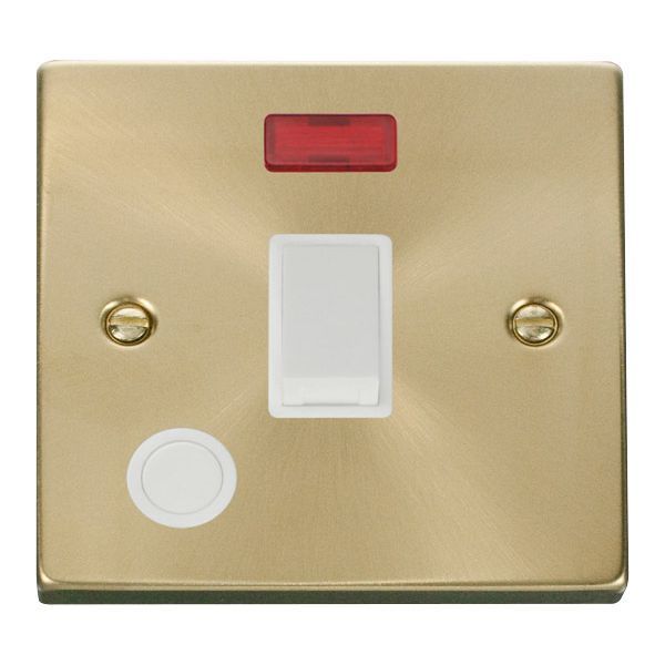 Click VPSB023WH Deco Satin Brass 20A 2 Pole Flex Outlet Neon Switch - White Insert