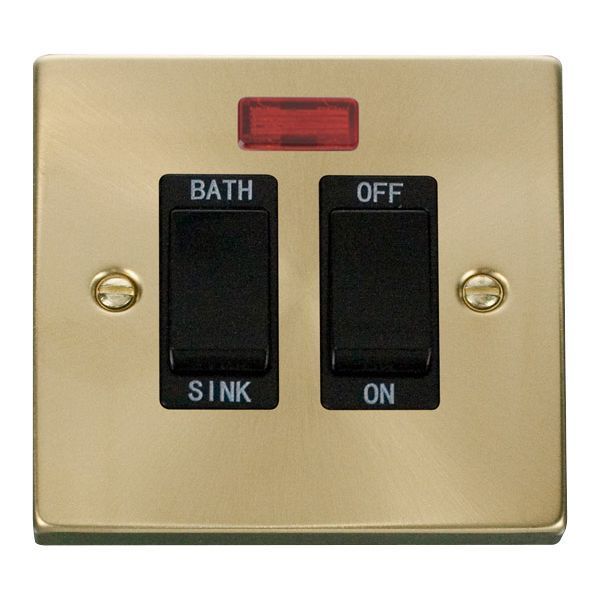 Click VPSB024BK Deco Satin Brass 20A Sink or Bath Switch - Black Insert