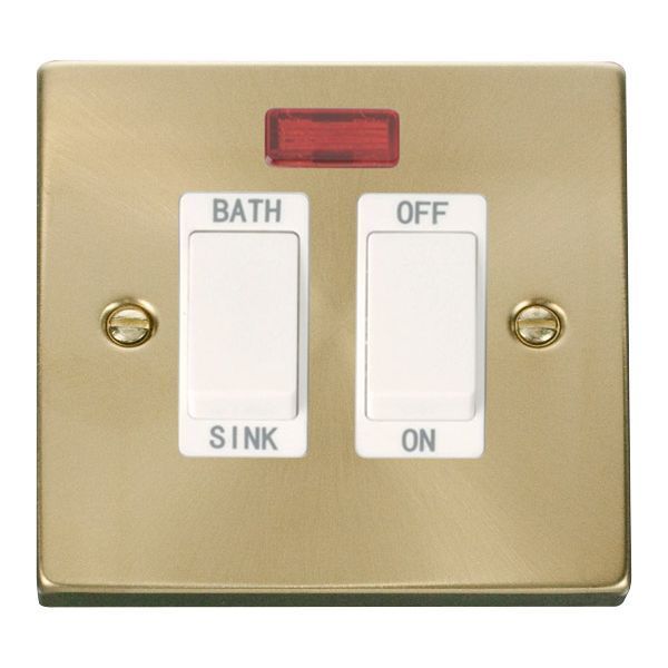 Click VPSB024WH Deco Satin Brass 20A Sink or Bath Switch - White Insert