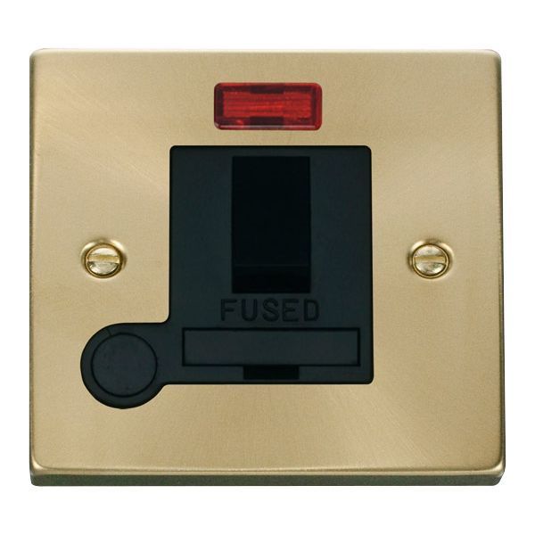 Click VPSB052BK Deco Satin Brass 13A Flex Outlet Neon Switched Fused Spur Unit - Black Insert