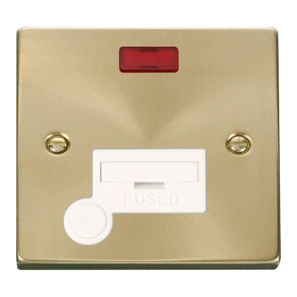 Click VPSB053WH Deco Satin Brass 13A Flex Outlet Neon Fused Spur Unit - White Insert