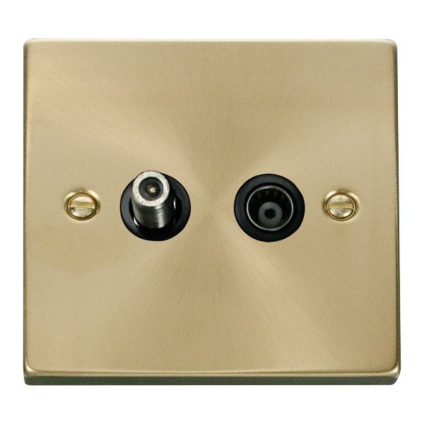 Click VPSB157BK Deco Satin Brass Isolated Co-Axial and Satellite Socket - Black Insert