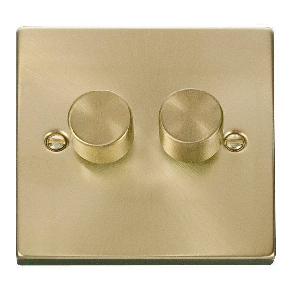 Click VPSB162 Deco Satin Brass 2 Gang 2 Way 100W LED Dimmer Switch