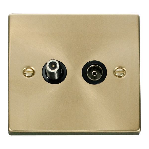 Click VPSB170BK Deco Satin Brass Non-Isolated Co-Axial and Satellite Socket - Black Insert